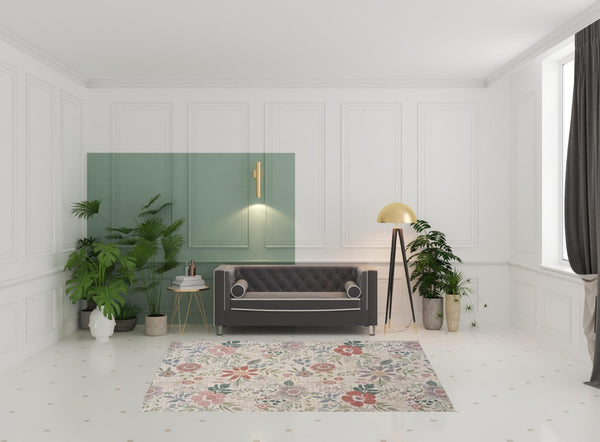 HomeRoots 6' Elegant Ivory Green and Red Floral Power Loom Area Rug - Washable, Non-Skid, and Stylish! 6' X 9' 533214