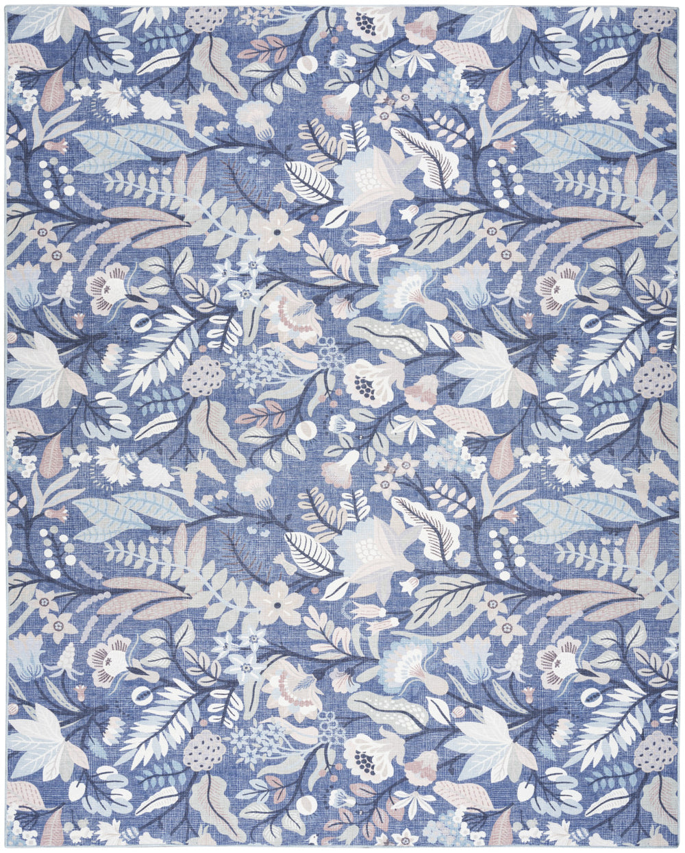 Homeroots 6' X 9' Blue And Off White Floral Power Loom Washable Non Skid Area Rug  Cotton Blend 533216