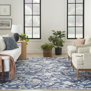 Homeroots 6' X 9' Blue And Off White Floral Power Loom Washable Non Skid Area Rug  Cotton Blend 533216