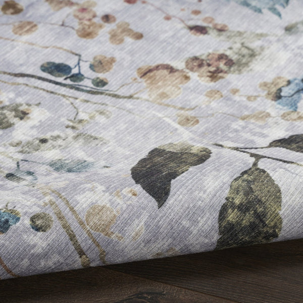 HomeRoots 6' Ivory Blue and Gray Floral Area Rug - Timeless Power Loom Design, Washable & Non-Skid for Comfort 6' X 9' 533218