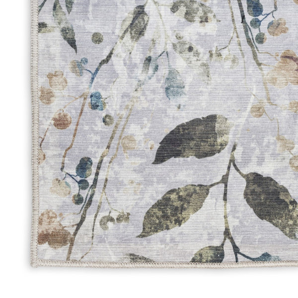 HomeRoots 6' Ivory Blue and Gray Floral Area Rug - Timeless Power Loom Design, Washable & Non-Skid for Comfort 6' X 9' 533218