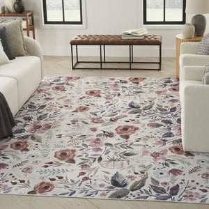 HomeRoots 6' Elegant Floral Area Rug - Ivory, Pink & Green Power Loom Design, Washable & Non-Skid Backing 8' X 10' 533227