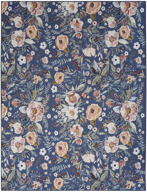 Homeroots 8' X 10' Blue And Green Floral Power Loom Washable Non Skid Area Rug  Cotton Blend 533228