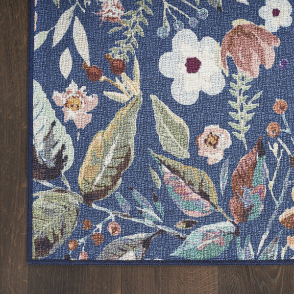 Homeroots 8' X 10' Blue And Green Floral Power Loom Washable Non Skid Area Rug  Cotton Blend 533228