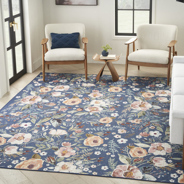 Homeroots 8' X 10' Blue And Green Floral Power Loom Washable Non Skid Area Rug  Cotton Blend 533228
