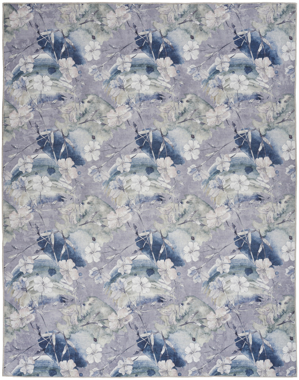 Homeroots 8' X 10' Ivory Blue And Gray Floral Power Loom Washable Non Skid Area Rug  Cotton Blend 533229