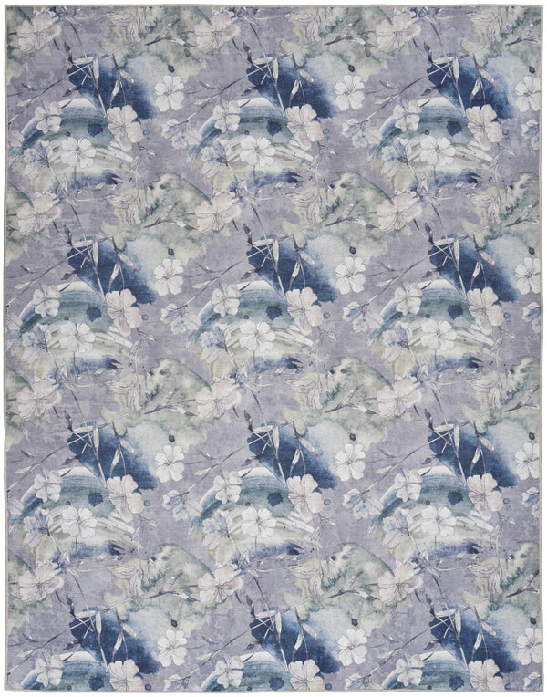 Homeroots 8' X 10' Ivory Blue And Gray Floral Power Loom Washable Non Skid Area Rug  Cotton Blend 533229