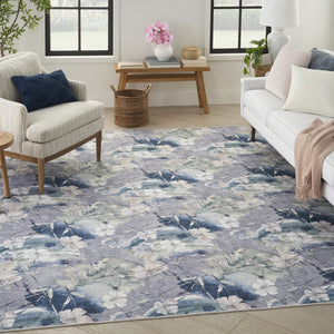 Homeroots 8' X 10' Ivory Blue And Gray Floral Power Loom Washable Non Skid Area Rug  Cotton Blend 533229