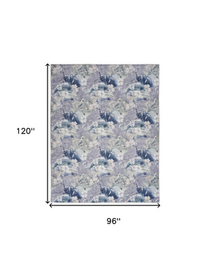 Homeroots 8' X 10' Ivory Blue And Gray Floral Power Loom Washable Non Skid Area Rug  Cotton Blend 533229
