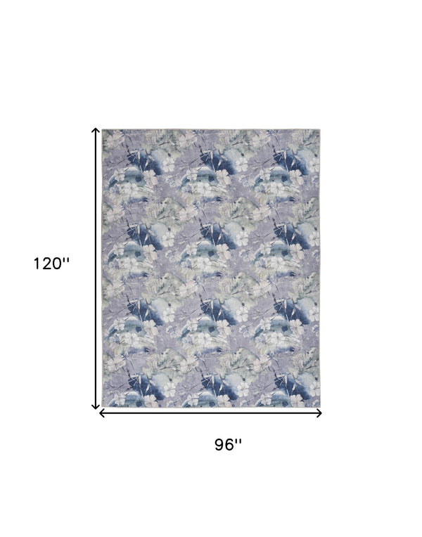 Homeroots 8' X 10' Ivory Blue And Gray Floral Power Loom Washable Non Skid Area Rug  Cotton Blend 533229