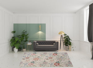 Homeroots 8' X 10' Ivory Green And Red Floral Power Loom Washable Non Skid Area Rug  Cotton Blend 533230