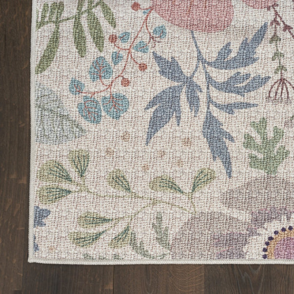 HomeRoots 6' Elegant Ivory Green and Red Floral Power Loom Area Rug - Washable, Non-Skid, and Stylish! 8' X 10' 533230