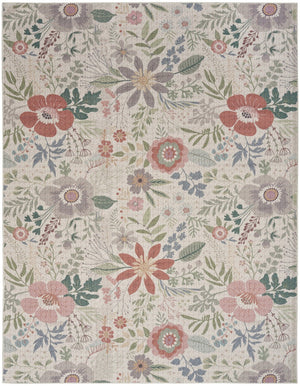 HomeRoots 6' Elegant Ivory Green and Red Floral Power Loom Area Rug - Washable, Non-Skid, and Stylish! 8' X 10' 533230