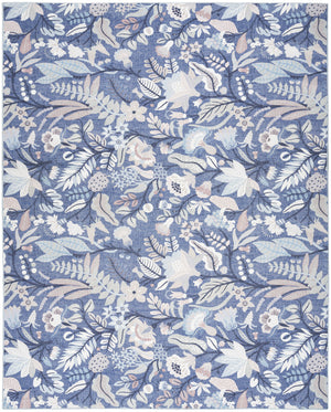 Homeroots 8' X 10' Blue And Off White Floral Power Loom Washable Non Skid Area Rug  Cotton Blend 533232