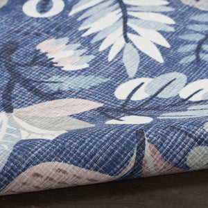 Homeroots 8' X 10' Blue And Off White Floral Power Loom Washable Non Skid Area Rug  Cotton Blend 533232