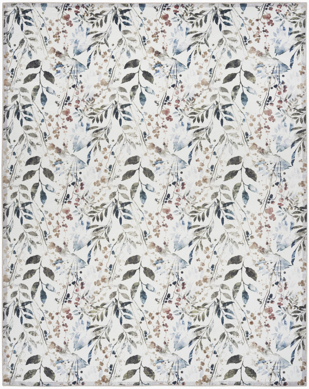 Homeroots 8' X 10' Ivory Green And Red Floral Power Loom Washable Non Skid Area Rug  Cotton Blend 533233
