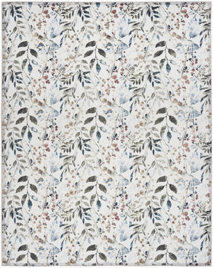 Homeroots 8' X 10' Ivory Green And Red Floral Power Loom Washable Non Skid Area Rug  Cotton Blend 533233