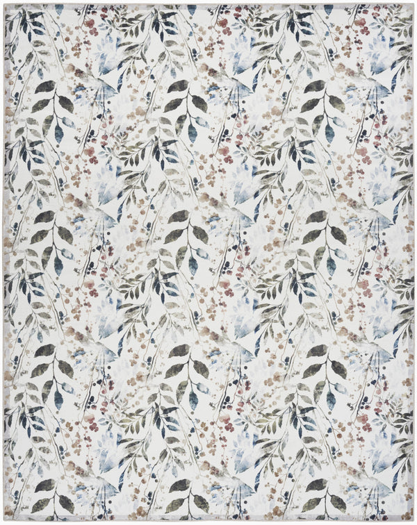Homeroots 8' X 10' Ivory Green And Red Floral Power Loom Washable Non Skid Area Rug  Cotton Blend 533233