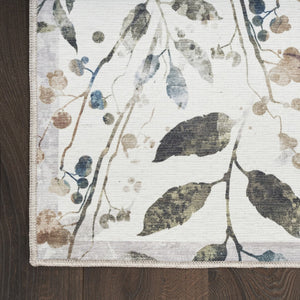 HomeRoots 6' Elegant Ivory, Green & Red Floral Power Loom Area Rug - Washable, Non-Skid, Easy-Care Decor 8' X 10' 533233