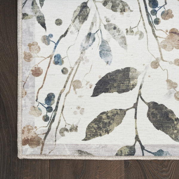 HomeRoots 6' Elegant Ivory, Green & Red Floral Power Loom Area Rug - Washable, Non-Skid, Easy-Care Decor 8' X 10' 533233