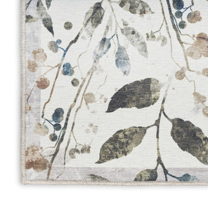HomeRoots 6' Elegant Ivory, Green & Red Floral Power Loom Area Rug - Washable, Non-Skid, Easy-Care Decor 8' X 10' 533233