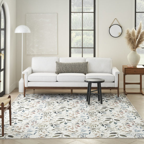 HomeRoots 6' Elegant Ivory, Green & Red Floral Power Loom Area Rug - Washable, Non-Skid, Easy-Care Decor 8' X 10' 533233