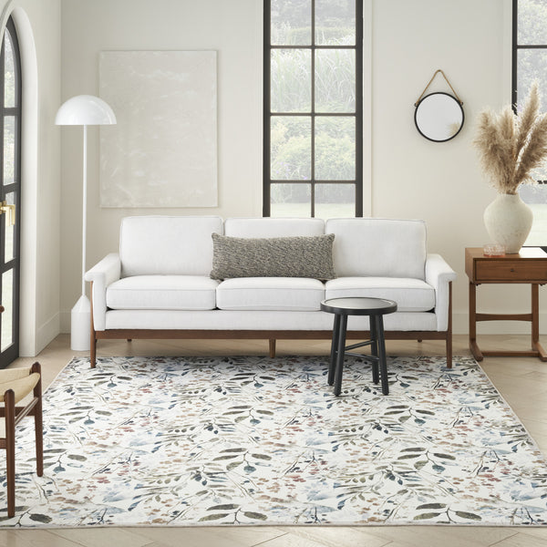 Homeroots 8' X 10' Ivory Green And Red Floral Power Loom Washable Non Skid Area Rug  Cotton Blend 533233