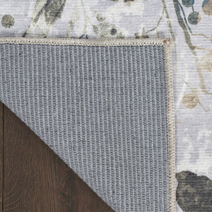 Homeroots 8' X 10' Ivory Blue And Gray Floral Power Loom Washable Non Skid Area Rug  Cotton Blend 533234