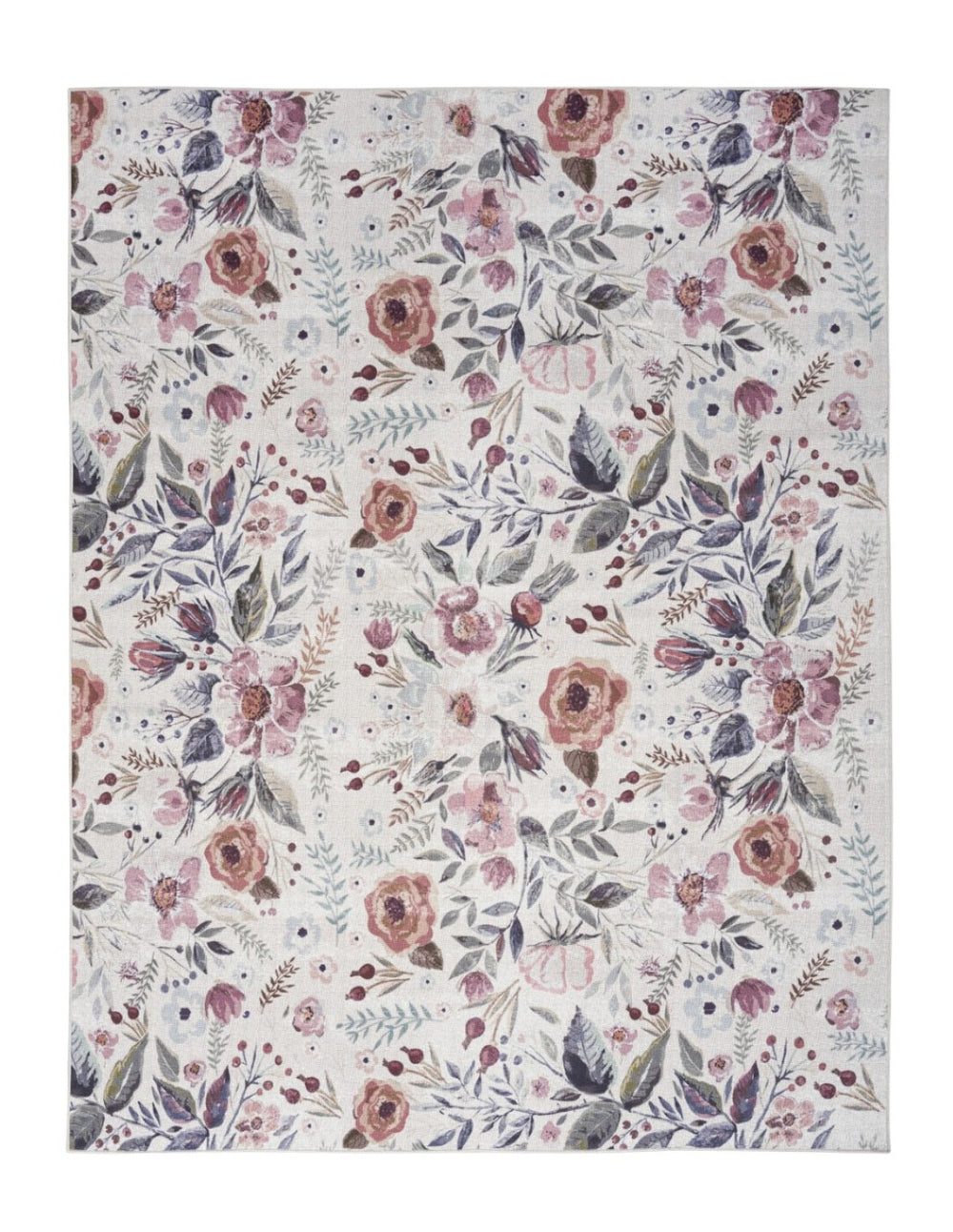 HomeRoots 9' Floral Distressed Washable Area Rug in Ivory Pink & Green - Vintage Charm for Any Room 9' X 12' 533235