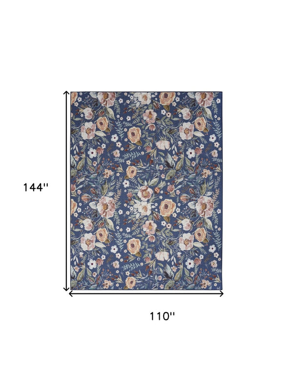 HomeRoots 9' Floral Distressed Washable Area Rug – Charming Blue, Pink, and Green Design for Any Space 9' X 12' 533236