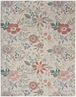 HomeRoots 9' Elegant Floral Area Rug in Cream, Pink, and Green – Washable Design for Easy Care & Style 9' X 12' 533238