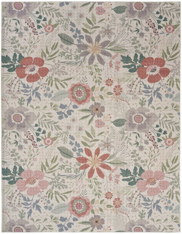 HomeRoots 9' Elegant Floral Area Rug in Cream, Pink, and Green – Washable Design for Easy Care & Style 9' X 12' 533238