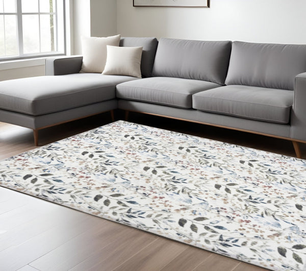 HomeRoots 9' Elegant Green and Ivory Floral Area Rug – Timeless Design, Machine Washable, Perfect for Any Room! 9' X 12' 533241