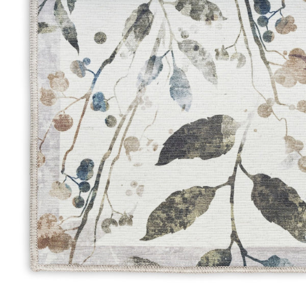 HomeRoots 9' Elegant Green and Ivory Floral Area Rug – Timeless Design, Machine Washable, Perfect for Any Room! 9' X 12' 533241