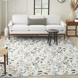 HomeRoots 9' Elegant Green and Ivory Floral Area Rug – Timeless Design, Machine Washable, Perfect for Any Room! 9' X 12' 533241