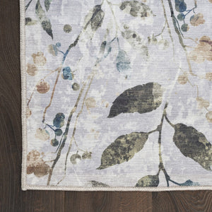 HomeRoots 9' X 12' Elegant Gray and Blue Floral Area Rug - Washable, Low Pile, Perfect for High-Traffic Spaces 533242