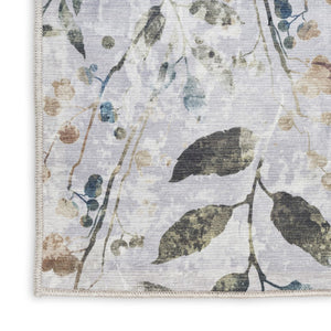 HomeRoots 9' X 12' Elegant Gray and Blue Floral Area Rug - Washable, Low Pile, Perfect for High-Traffic Spaces 533242