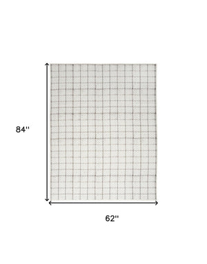 Homeroots 5' X 7' Ivory And Gray Geometric Power Loom Washable Non Skid Area Rug  Cotton Blend 533246