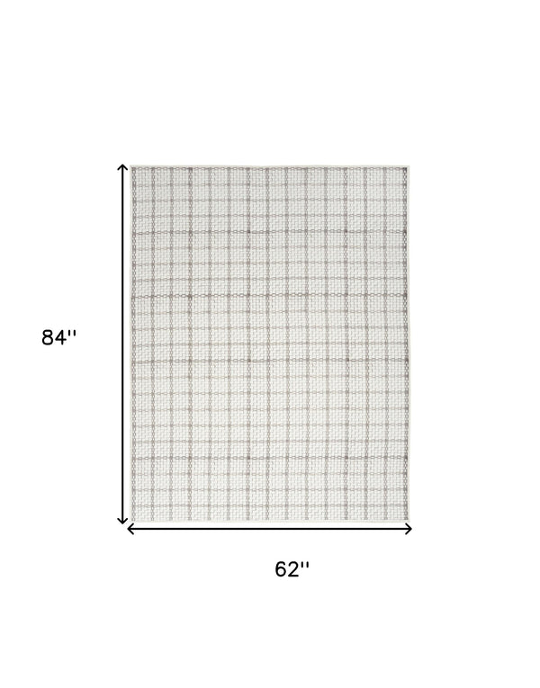 Homeroots 5' X 7' Ivory And Gray Geometric Power Loom Washable Non Skid Area Rug  Cotton Blend 533246