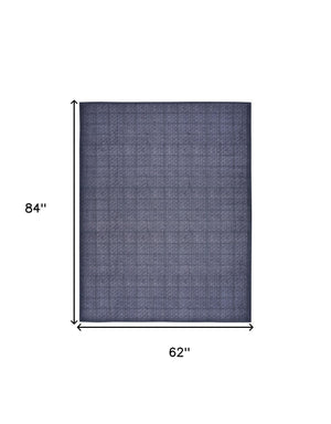 Homeroots 5' X 7' Blue And Gray Geometric Power Loom Washable Non Skid Area Rug  Cotton Blend 533247
