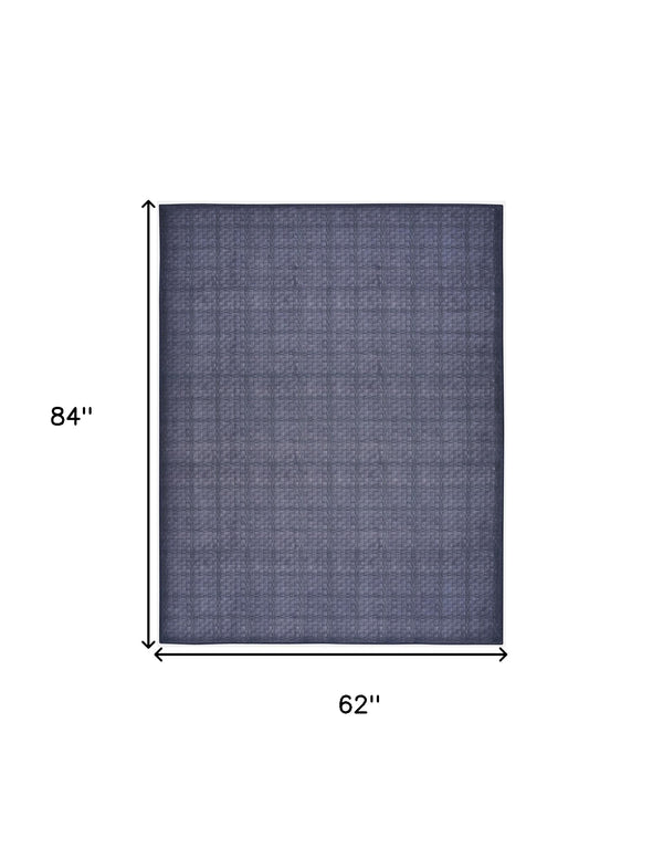 Homeroots 5' X 7' Blue And Gray Geometric Power Loom Washable Non Skid Area Rug  Cotton Blend 533247