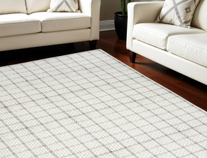Homeroots 9' X 12' Gray And Ivory Geometric Power Loom Washable Non Skid Area Rug  Cotton Blend 533258