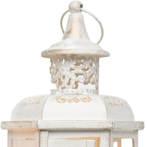 Homeroots Set Of Two Elegant White And Gold Glass Lantern Candle Holders For Stylish Home Decor Accents   533261