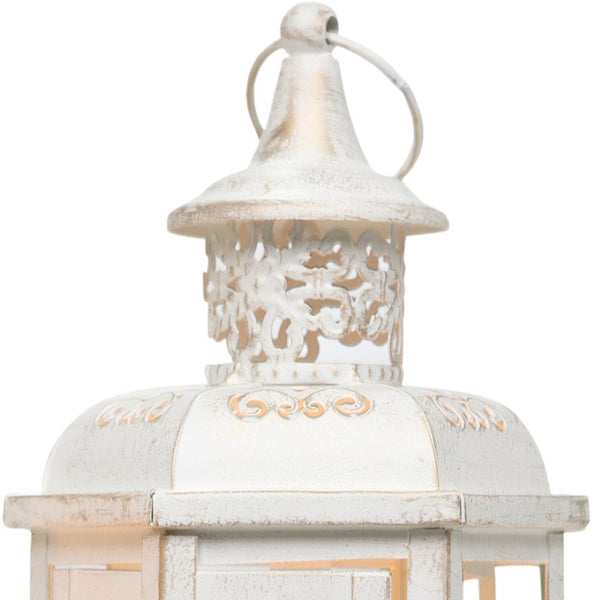 Homeroots Set Of Two Elegant White And Gold Glass Lantern Candle Holders For Stylish Home Decor Accents   533261