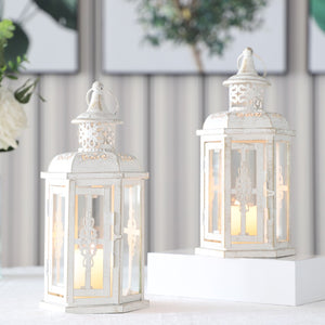 Homeroots Set Of Two Elegant White And Gold Glass Lantern Candle Holders For Stylish Home Decor Accents   533261