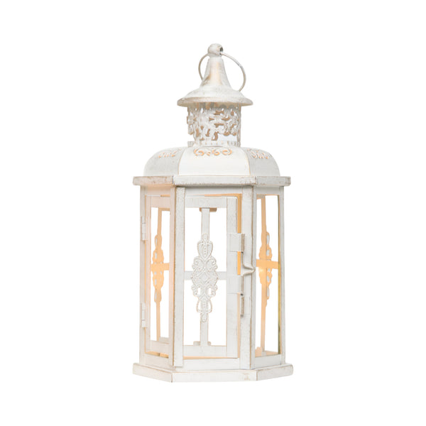 Homeroots Set Of Two Elegant White And Gold Glass Lantern Candle Holders For Stylish Home Decor Accents   533261