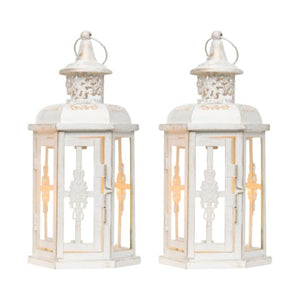 Homeroots Set Of Two Elegant White And Gold Glass Lantern Candle Holders For Stylish Home Decor Accents   533261