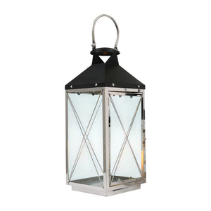 Homeroots Set Of Two Elegant Black And Silver Geometric Floor Lantern Candle Holders For Stylish Décor   533262