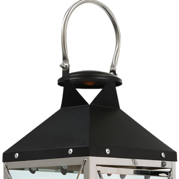 Homeroots Set Of Two Elegant Black And Silver Geometric Floor Lantern Candle Holders For Stylish Décor   533262