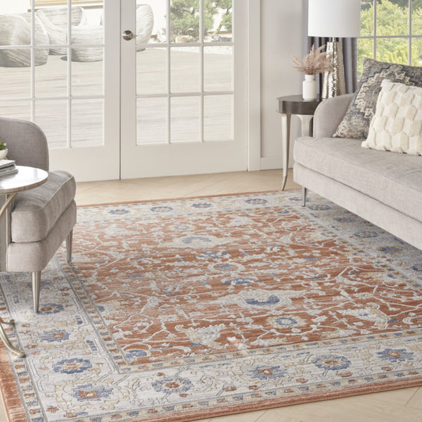 HomeRoots 9' Elegant Gray and Red Oriental Power Loom Area Rug - Durable, Stylish Design for Home Décor 9' X 12' 533275